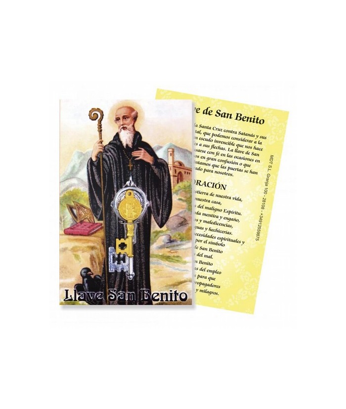 Amuleto Llave San Benito Mini Dorada con oracion (2,5 x 1,2 cm)