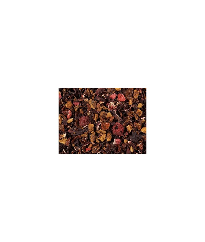 flor de hibisco, trozos de manzana, saúcos, cáscara de escaramujo, aroma, frambuesa entera liofilizada, trocitos de fresa liofi