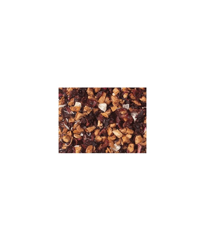 trozos de manzana, flor de hibisco, cáscara de escaramujo, cubitos de piña (piña, azúcar), rayadura de coco, aroma.
Importante