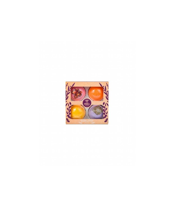 Set de regalo con 4 bomas de baño con ingredientes de la naturaleza.

Rosa, con pétalos de rosa secos
Lavanda, con pétalos d