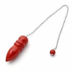 Péndulo Jaspe Rojo tallado.
Engarzado con cadena de acero de aproximadamente 200 mm. de largo
Medidas:aprox. 35 a 45 mm.
Pre