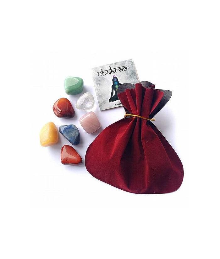Set de siete minerales relacionados con los Chakras  compuesto por: 

  Los minerales de Calcita, Cristal de roca, Jaspe Rojo