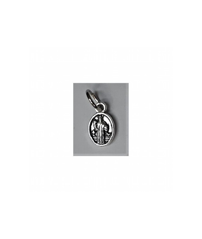 Medalla San Benito Oval mini 1 x 0.5 cm (Niquelada) (Reverso Cruz)(Oracion)