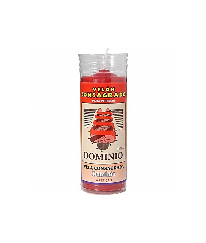 Velón Consagrado Dominio, se utiliza en rituales de amor para dominar cualquier situación o persona. Potenciador de amarres