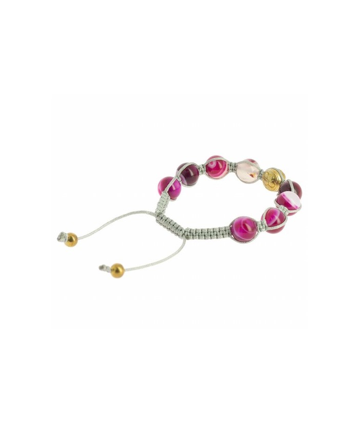 Pulsera Shambala Om Agata Rosa
Code: BI257
Características técnicas: 
Ø ±10 mm, ágata sardónice rosa y metal dorado (aleació