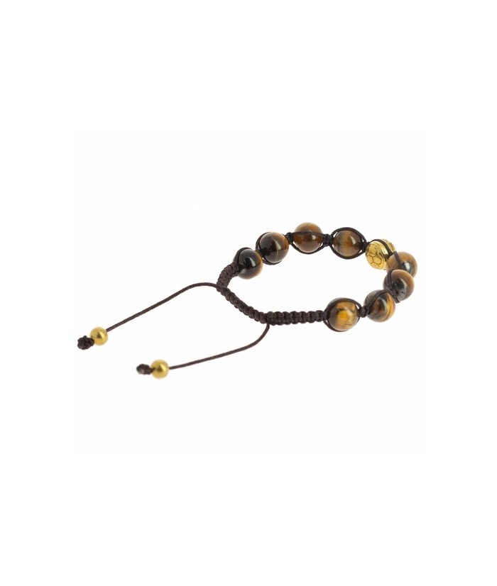 Pulsera Shambala Om Ojo de Tigre
Code: BI258
Características técnicas: 
Ø ±10 mm, ojo de tigre y metal dorado (aleación de c