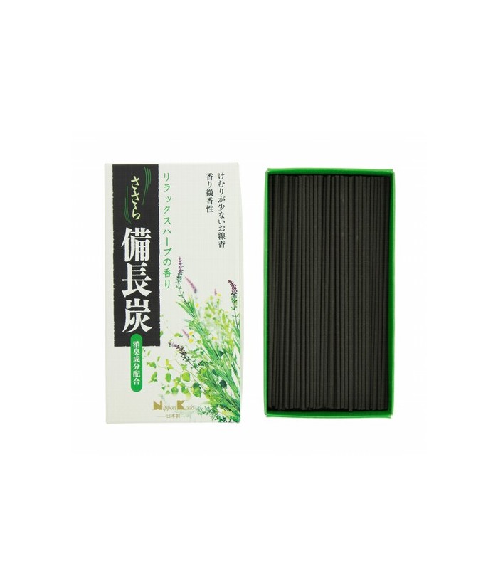 El incienso Sasara Binchotan Relax herb está hecho a base de carbón Bincho de Kishu (prefectura de Wakayama), el de más calidad