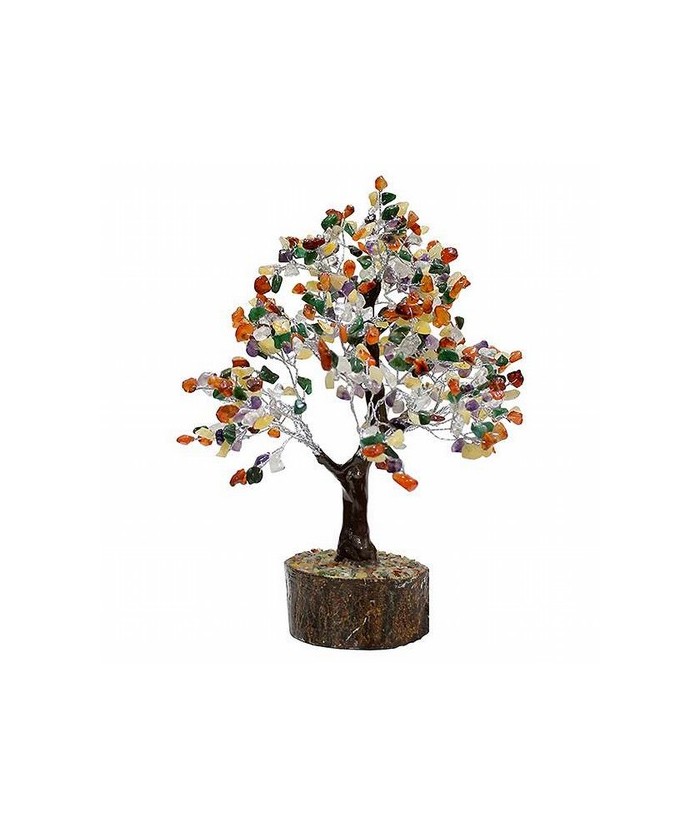 Árbol compuesto de 160 piedrecitas chip minerales surtidos ( cuarzo verde, cristal de roca, amatista, carneola y jaspe).

Bas