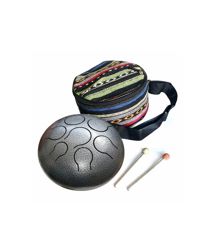 Instrumento de percusión hecho de hierro forjado y laminado totalmente artesanal de lengüetas recortadas alrededor del círculo 