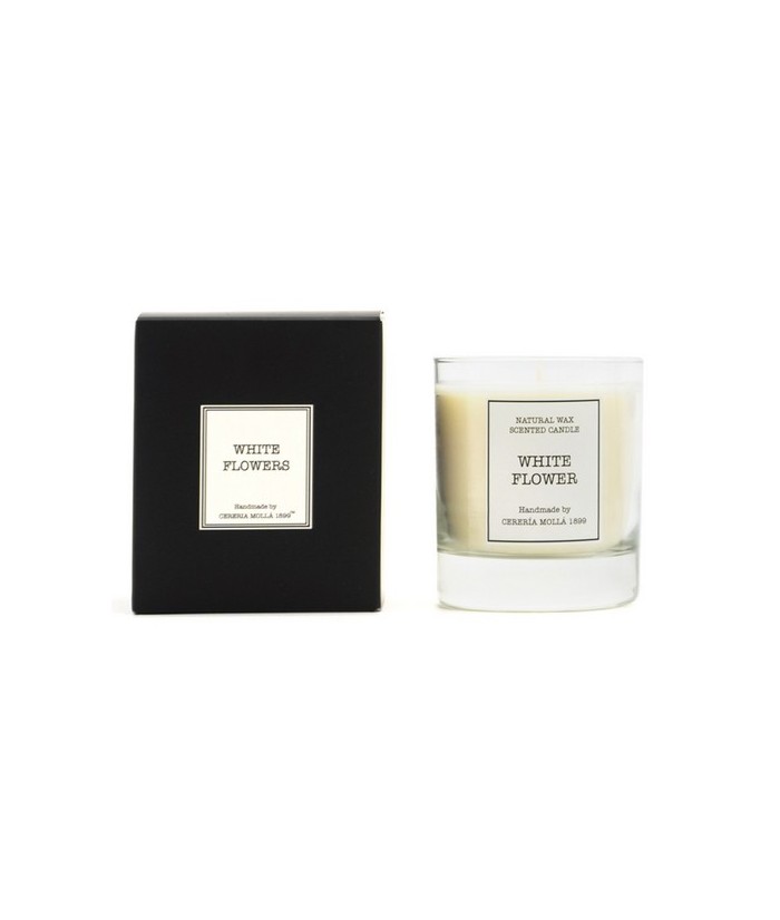 CM.VELA VASO SOJA FLORES BLANCAS 230 GR.
