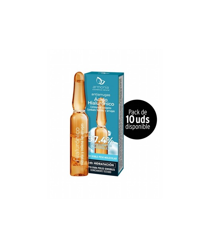 Tratamiento antiarrugas de ácido hialurónico con un 97,4% de ingredientes naturales. Formulado a partir de dos ácidos hialuróni