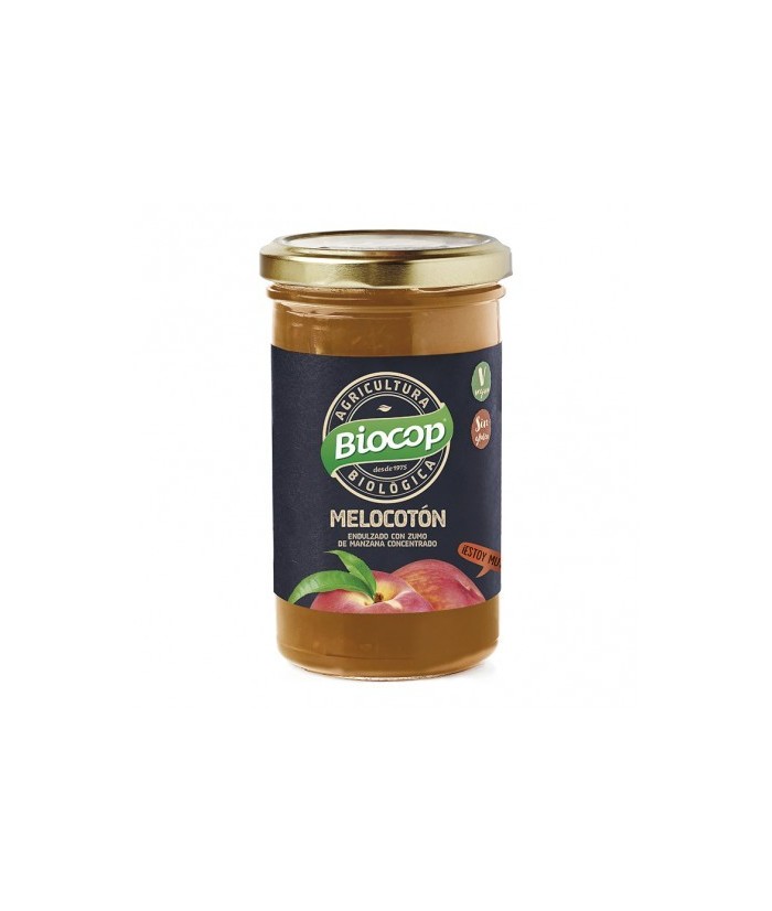 Compota de melocotón. Elaborada con melocotones maduros mediante cocción mínima para garantizar todo el sabor y aroma de la fru
