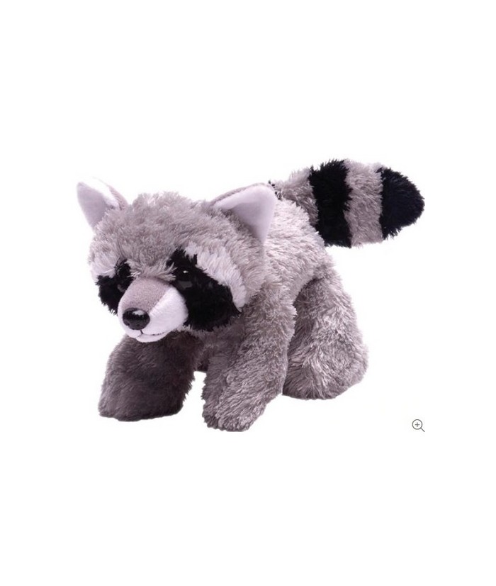 Lindo y fácil de abrazar, este juguete de peluche suave Hug'em Raccoon de 7 pulgadas de largo está muy detallado usando las tel