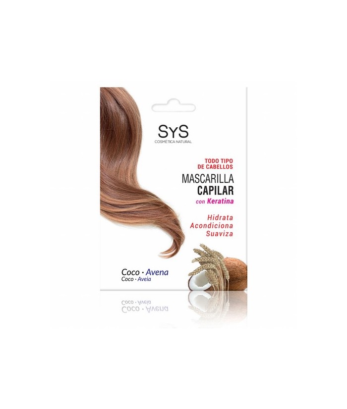 La Mascarilla de Coco y Avena SYS está enriquecida con Keratina y Vitamina E. Protege el cabello de las agresiones externas, re