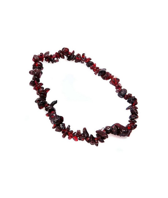 Pulsera de Granate en piedras chip engarzadas en silicona elástica. 