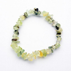 Pulsera en piedra chip púlida de Prehnita.