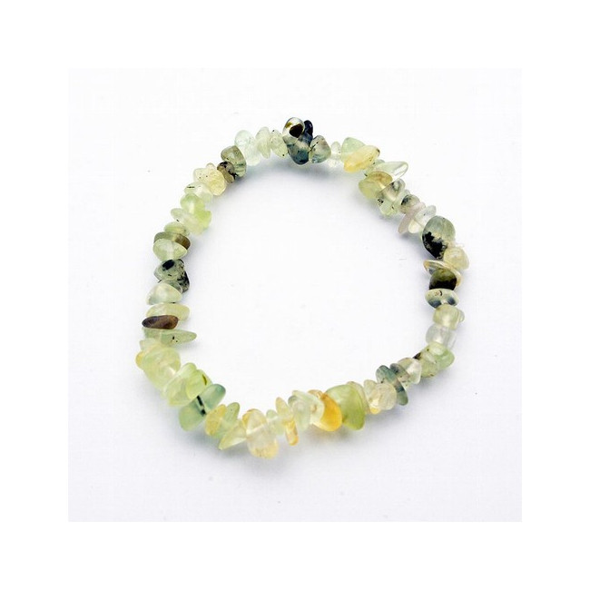 Pulsera en piedra chip púlida de Prehnita.