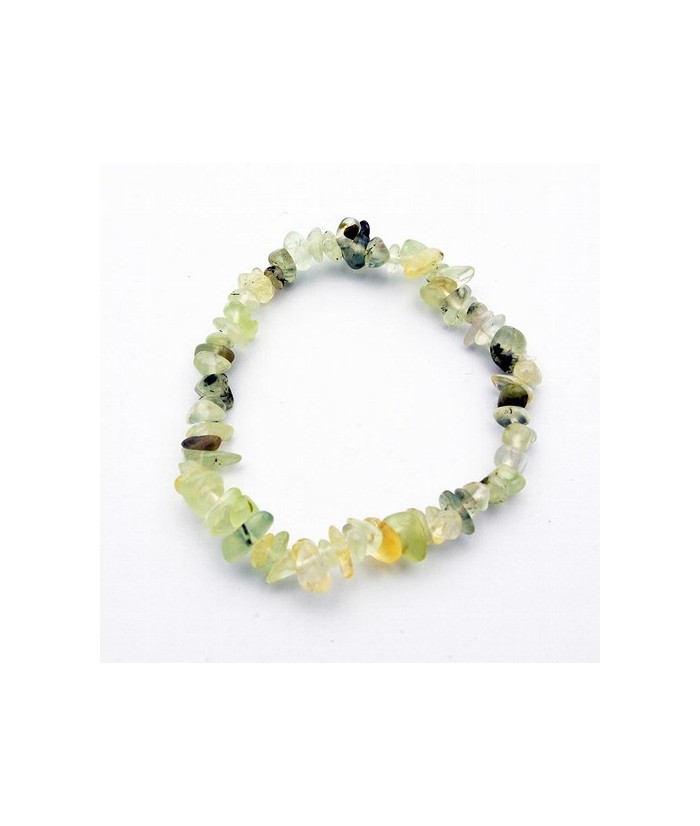 Pulsera en piedra chip púlida de Prehnita.