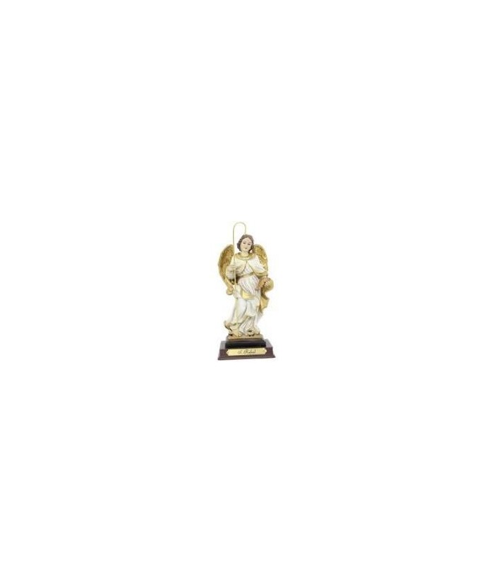 FIGURA ARCANGEL RAFAEL TUNICA BLANCA RESINA 15 CM.
