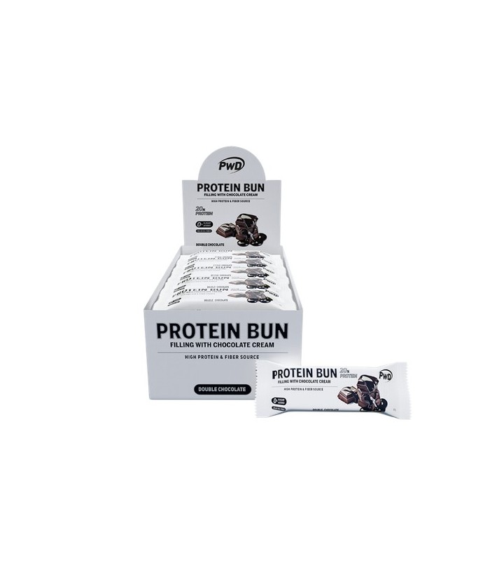PROTEIN BUN es un delicioso bizcocho de chocolate relleno de cuatro posibles sabores. Aporta un 20% de proteína y solo un 0,3g.