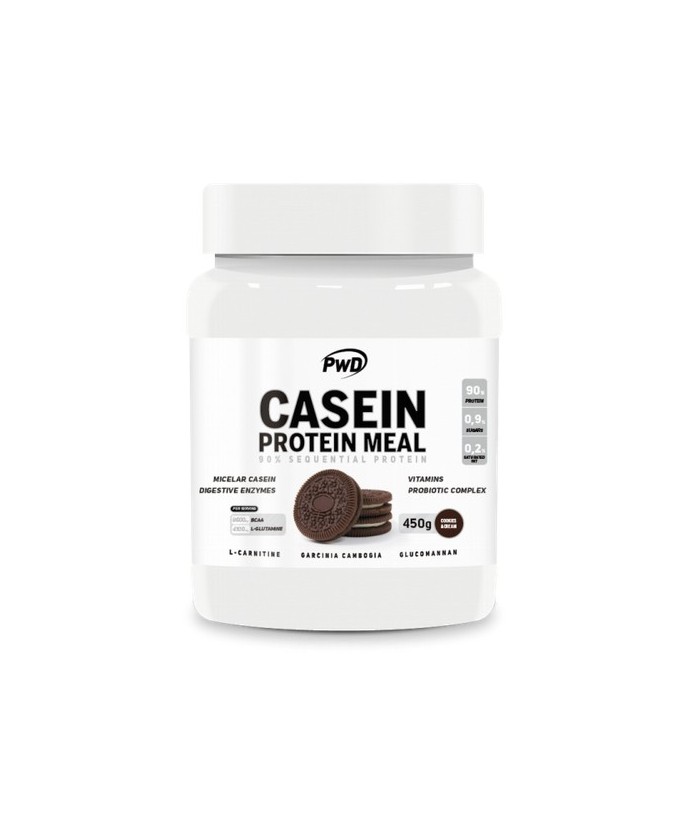 Cookies & Cream
Ingredientes: Aislado de proteínas de leche (80% caseína micelar/ 20% aislado de suero, emulgente (lecitina de