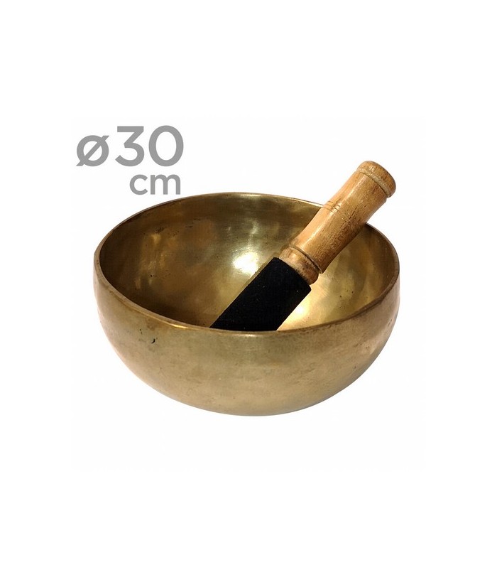 Cuenco de bronce de 28-30 cm. de diametro aprox.
Manufacturados en la INDIA.
Se incluye bastón de madera natural.