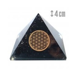 Piramide de orgonita con Turmalina en piedra chip con el símbolo en dorado de la flor de la vida.

Medida: 5 x 5 x 4 cm. 