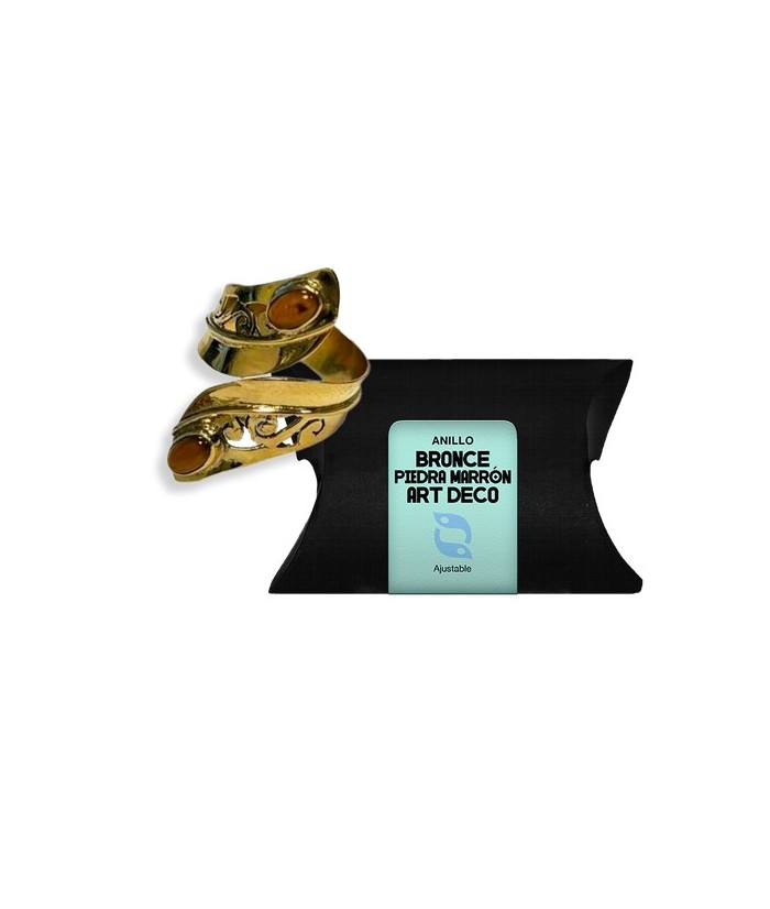 TRI.ANILLO AJUSTABLE BRONCE PIEDRA MARRON ART DECO