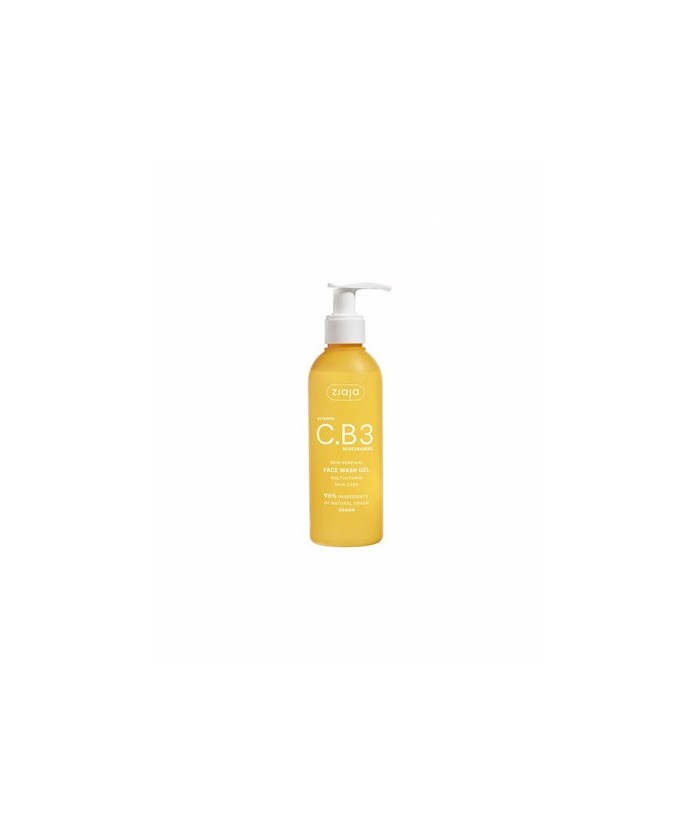 Gel limpiador facial basado en la actividad de la vitamina C y B3 niacinamida que limpia e hidrata durante la limpieza diaria.