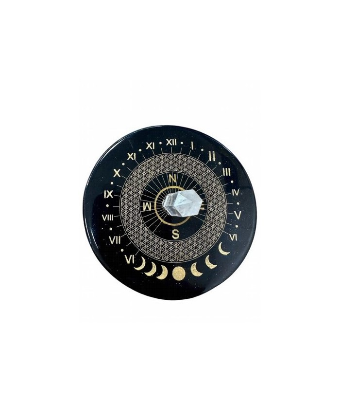 Placa Onix negro flor de la vida con cristal de roca 8cm
SUP-ONYX02 Origen: India
Plato atrapasoles de ónix negro estampado d