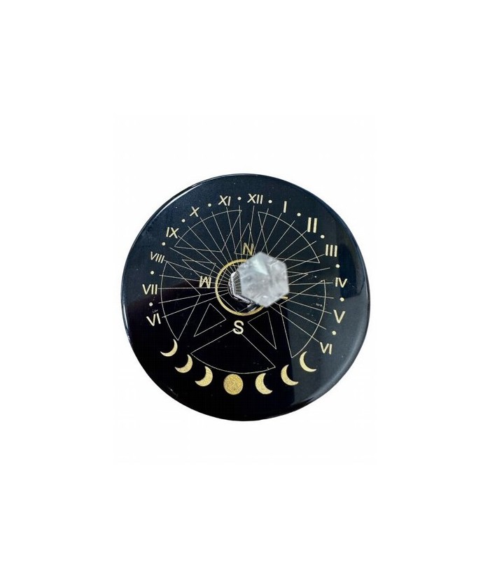 Placa pentáculo de ónix negro con cristal de roca 8cm
SUP-ONYX04 Origen: India
Plato atrapasoles de ónix negro estampado dora