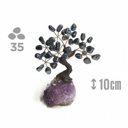 Árbol compuesto de 35 piedras de Hematite (de 1cm aprox).

Base de drusa de Amatista.

Medida: 10cm de alto aprox.