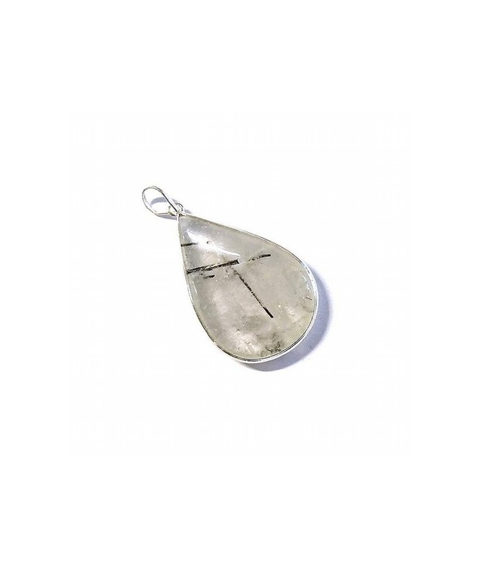 Colgante de Cuarzo Rutilado con Turmalina en forma de lagrima, bordeado y engarzado en plata.

Tamaño: 3 x 2 cm aprox.