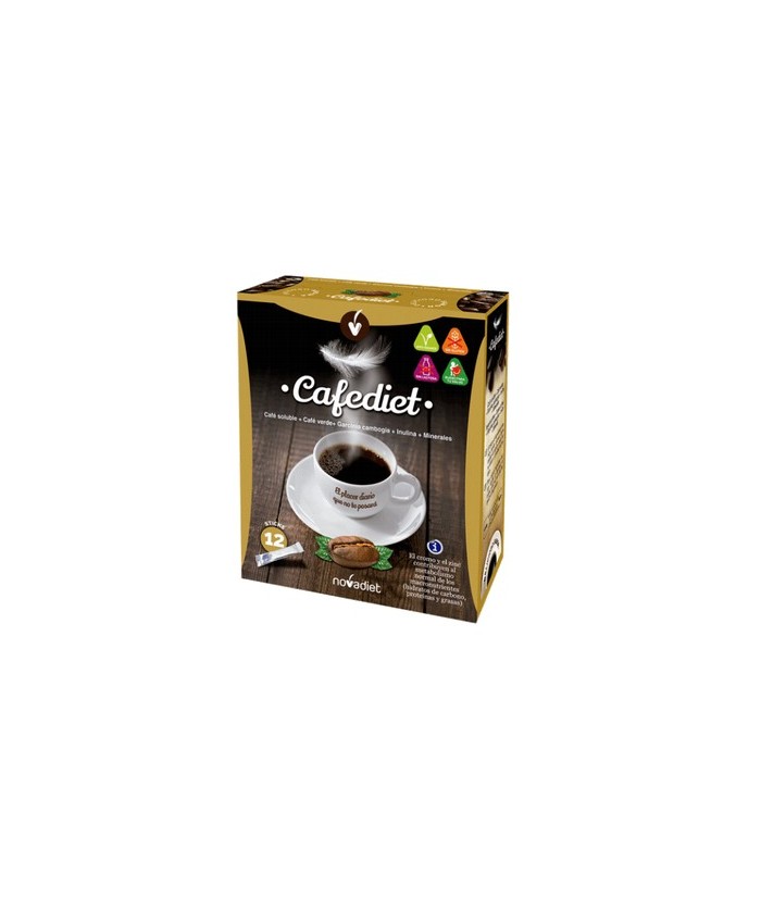 ¿Qué es Cafediet?
Es un complemento alimenticio a base de Café soluble, Café verde, Garcinia cambogia, Inulina y Minerales.
P