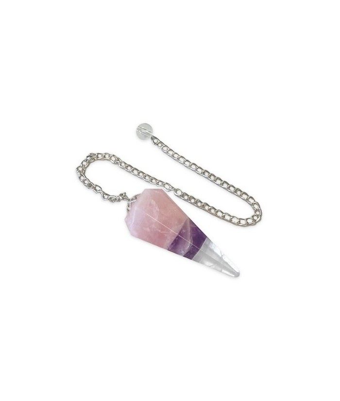 Péndulo cónico Cuarzo rosa, Amatista y Cristal de Roca de 6 caras