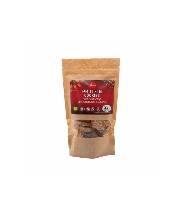 GALLETAS COOKIES PROTEIN ALMENRA Y SESAMO BIO, 130 g
Ref. 019191

Ingredientes: harina de trigo sarraceno integral* (27%), p