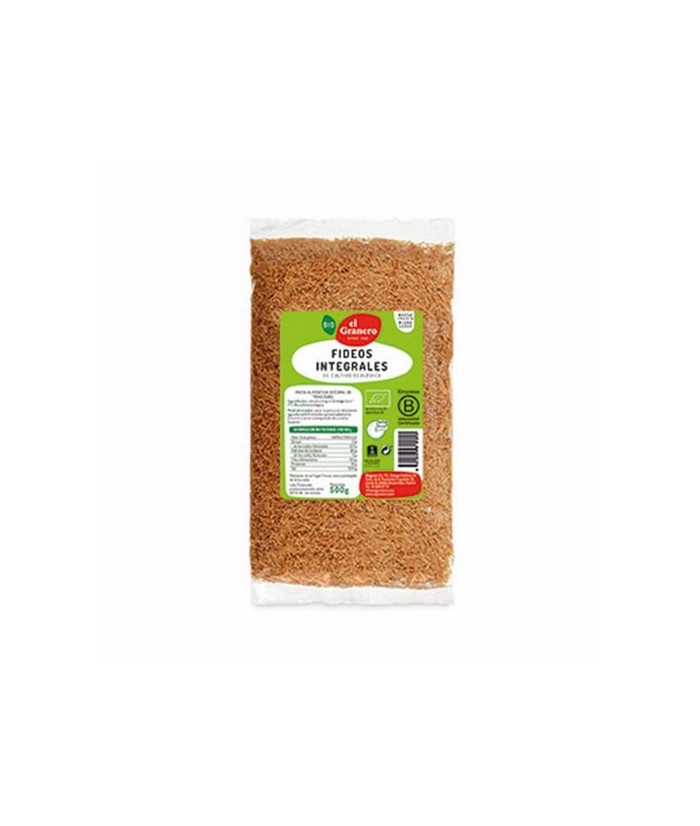 
FIDEOS INTEGRALES BIO, 500 g
Ref. 011858

Ingredientes: sémola de trigo duro integral*. Contiene gluten.
(*)=De cultivo e