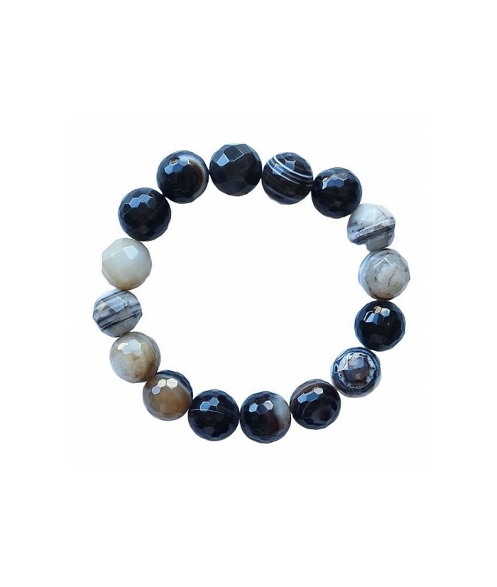Pulsera de Ágata bandeada. Pulsera facetada en bolas de 12mm.

En goma elástica.