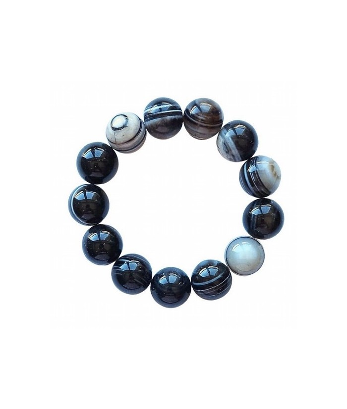 Pulsera de Ágata Negra bandeada en bolas de 14mm.

En goma elástica.