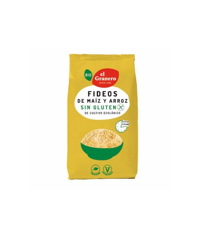 FIDEOS DE MAIZ Y ARROZ SIN GLUTEN BIO, 500 g
Ref. 019172

Ingredientes: harina de maíz* 95% , harina de arroz* 5% . Puede co