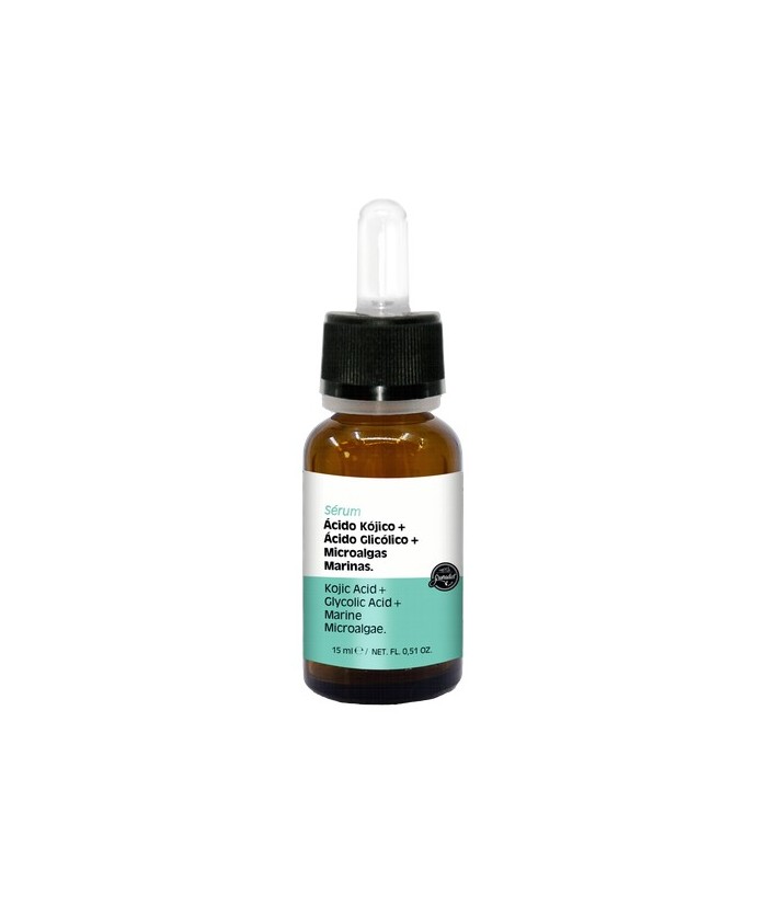 Sérum para tratar manchas superficiales con microalgas, profundas con alfa-hidroxiácidos y dispersas o concentradas para una pi