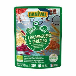 Ingredientes: quinoa precocinada* de Francia (34%), lentejas precocinadas* de Francia (23%), espelta* precocinada de Francía (2