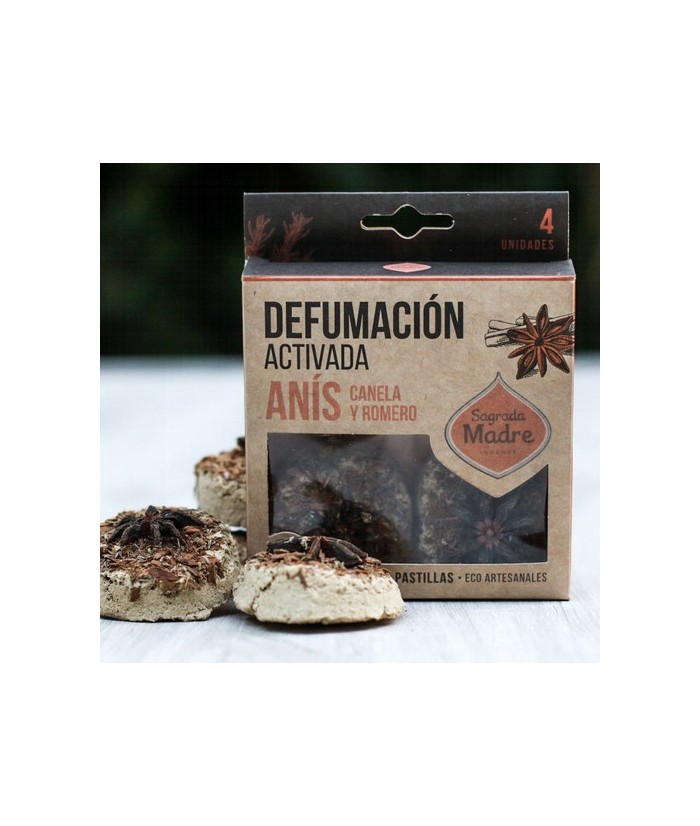Pastilla de Defumación Activada con Anís, Canela y Romero
Categoría: Pastillas de Defumación Activada
     Hecho a mano
    