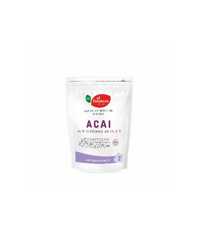 Ingredientes: acai* en polvo (Euterpe oleracea). Puede contener trazas de gluten, soja, sésamo y frutos de cáscara.
. (*)=De c