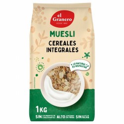 Ingredientes: cereales 77.6% (copos de AVENA integral, copos de CEBADA integral y copos de TRIGO integral) y frutas deshidratad