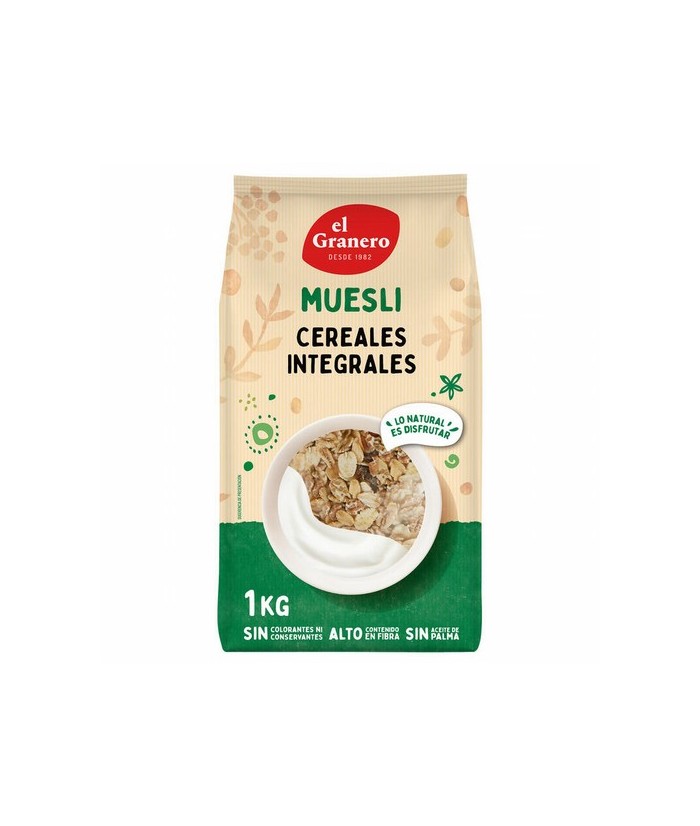 Ingredientes: cereales 77.6% (copos de AVENA integral, copos de CEBADA integral y copos de TRIGO integral) y frutas deshidratad