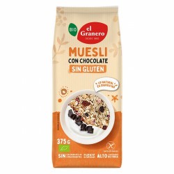 Ingredientes: copos de avena* integral sin gluten 81%, copos de maíz tostado con chocolate negro* 6,5 % (maíz*, pasta de cacao*