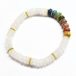 Pulsera de Cristal de Roca y Chakras en aros de 6mm aprox.

En goma elástica.

Peso: 40 gramos aprox.
