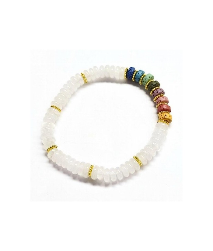 Pulsera de Cristal de Roca y Chakras en aros de 6mm aprox.

En goma elástica.

Peso: 40 gramos aprox.
