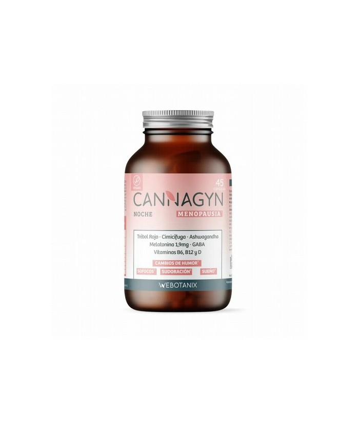 Cannagyn Noche es un complemento alimenticio formulado para apoyar a las mujeres durante la etapa de la menopausia, ayudando a 